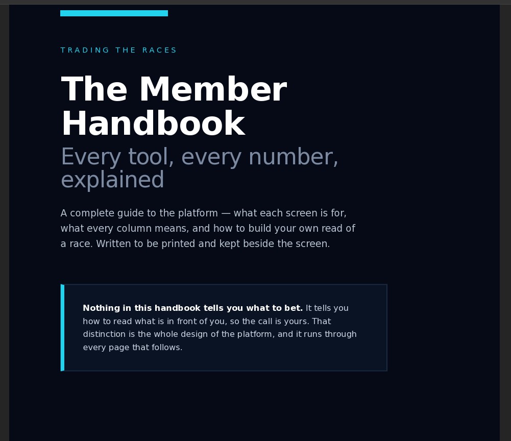 The cover of the Member Handbook PDF — every tool and every number explained, written to be printed and kept beside the screen
